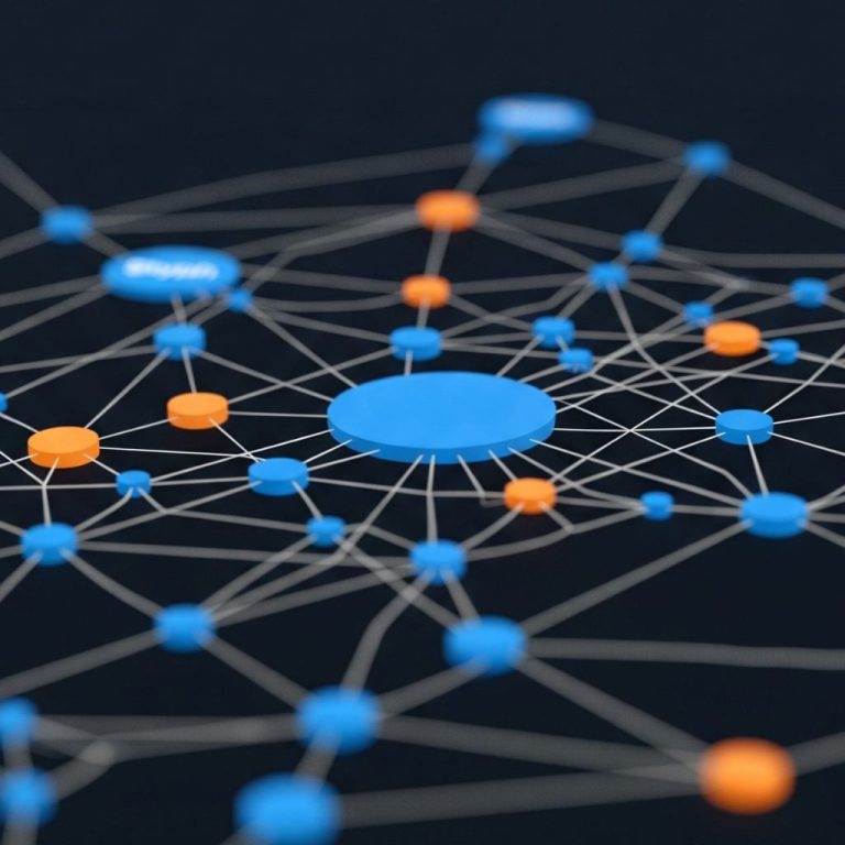 An abstract visualization of interconnected nodes and story threads representing crypto narratives