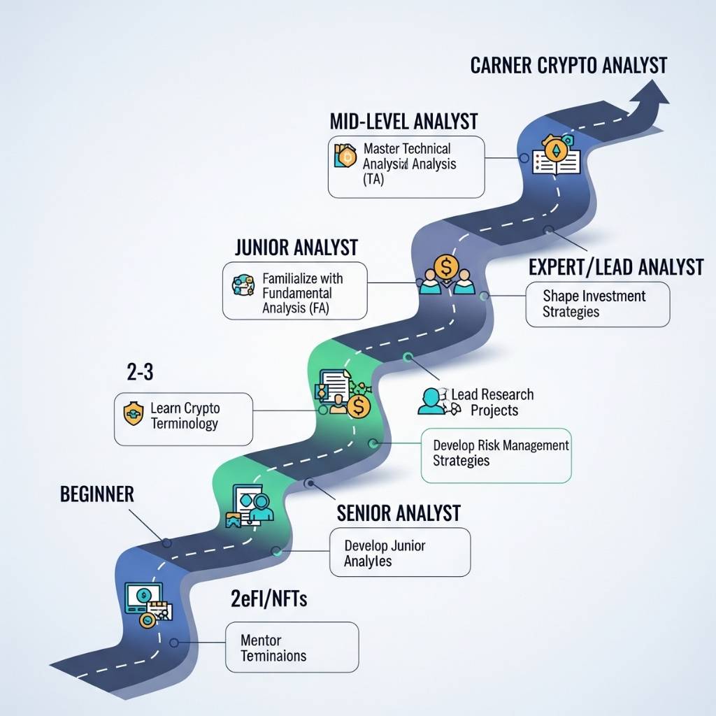 career path from beginner to expert crypto analyst with key milestones