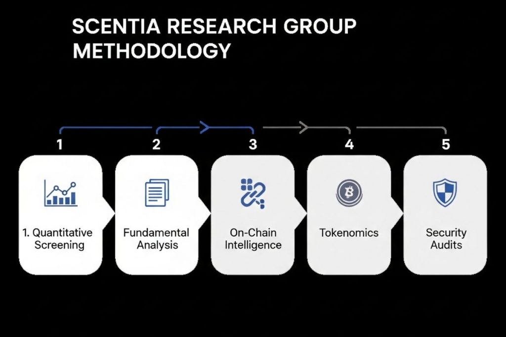 the five core pillars of Scentia Research Group's methodology for crypto analysis